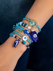 ジュエリー レディース ブレスレット セット 5個入りハンドメイド あじろ目ガラスビーズブレスレットセット、ボヘミアンビーズブレスレット ボヘミアンジュエリー (色と形は異なる可能性があります)