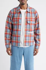 プレジャーズ メンズ アウター ジャケット・ブルゾン ウール PLEASURES Folklore Plaid Brushed Wool Blend ZipUp Work Jacket Blue Reのサムネイル