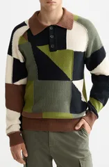 スコッチアンドソーダ メンズ アウター パーカー・スウェット ポロシャツ パッチワーク セーター Scotch Soda Pieced Patchwork Polo Sweater Zigzag Paのサムネイル