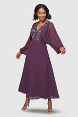 ウォリス レディース トップス ワンピース バルーンスリーブ ミディ Wallis Embellished Balloon Sleeve Midi Dress Plum プラム