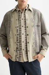 スコッチアンドソーダ メンズ アウター ジャケット・ブルゾン シャツ グラフィック Scotch Soda Map Graphic SnapUp Overshirt Plaza Taupe トープのサムネイル