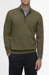 バブアー メンズ アウター パーカー・スウェット モックネック ハーフジップ セーター コットン Barbour Avoch Mock Neck Cotton Half Zip Sweater Oliのサムネイル