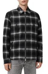オールセインツ メンズ アウター ジャケット・ブルゾン シャツ コットン AllSaints Bayo Plaid Cotton Shirt Jacket Black ブラックのサムネイル
