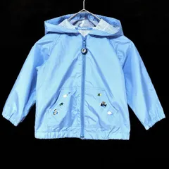 ME2-006☆familiarファミリア レインジャケット パーカー ウィンドブレーカー 90サイズ 水色 ポケットあり フード付き ■