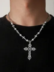 ジュエリー メンズ ネックレス ヴィンテージクロス ペンダント ビーズチャーム付き ショートネックレス シンプル ストリートスタイル ユニセックス