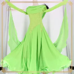 社交ダンス 衣装 スタンダード ドレス ワンピース パーティドレス prima boutique プリマブティック 黄緑 レース 花柄 フロート グリーン系 鮮やか 柔らかい 軽やか シルエット フレッシュ フロール デザイン ドレスアップ 着心地のサムネイル