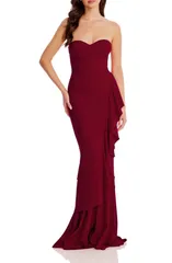 ドレスザポプレーション レディース トップス ワンピース フリル ストラップレス Dress the Population Paris Ruffle Strapless Mermaid Gown Garnet