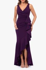 ベッツィアンドアダム レディース トップス ワンピース Vネック フリル Betsy Adam VNeck Cascade Ruffle HighLow Gown Mulberry