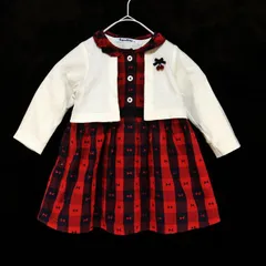 ME2-009☆familiarファミリア チェック柄ワンピース 80 美品 新品同様 重ね着風ワンピース フォーマル 発表会 お出かけ イベント ファッション 子供服 ◎