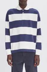 アーペーセー メンズ トップス ポロシャツ APC Riley Stripe Long Sleeve Polo Dark Navy ネイビーのサムネイル