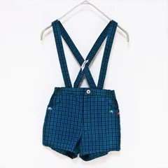 ME2-011☆familiarファミリア サスペンダー付きチェック柄ショートパンツ ブルー グリーン 110サイズ キッズ 子供服 ファッション■