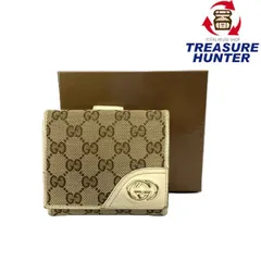 GUCCI(グッチ) GGキャンバス 二つ折り財布 ブラウン×ホワイト キャンバス×レザー レディース ウォレット 【102061432001】