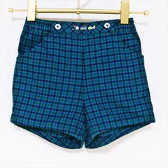 ME2-012☆新品同様 美品 familiarファミリア 110サイズ ボトムス ウエスト刺繍入りが可愛い グリーン ブルー チェック柄 ショートボトムス 子供服 キッズ ファッション■