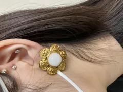 CHANEL ヴィンテージ イヤリング ゴールド ホワイト カボション フラワー 約3.2cm