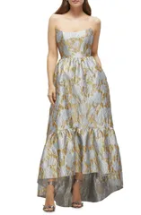 ドレッシーコレクション レディース トップス ワンピース フラワー柄 ストラップレス フラワー Dessy Collection Floral Brocade Strapless HighLow Gown Winter Mist