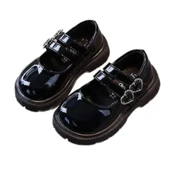 [DeerLuxe] ストラップシューズ ガールズキュートシューズ 女の子ブラックフォーマルしゅーず 子供用フォーマルしゅーず 子供用革靴 女児セレモニー靴 キッズセレモニーローファー メアリージェーン ローファー キッズ きっず こども  [19.5 cm]