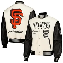 プレジャーズ メンズ アウター ジャケット・ブルゾン Mens PLEASURES White San Francisco Giants FullSnap Varsity Jacket White ホのサムネイル