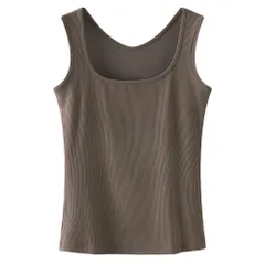 タンクトップ レディース リブあみ スクエアネック Vネック 前後2WAY カップなし インナー 伸縮 ノースリーブ さらさら 無地 カジュアル 女性用 肌着 rr-075