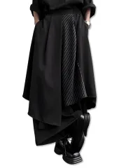 [ブブ オーハナ] 袴 風 ワイド パンツ ゆったり 大きめ 9分 丈 フロント ラップ 前垂れ パネル 侍 サムライ メンズ 男性 用 春 夏 秋 冬 服 アシンメトリー デザイン スカート シルエット モード 系 オーバー  [ブラック] [M] [標準]
