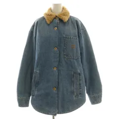 ミュウミュウ miumiu 23AW 内ボア ロゴ刺繍 デニムブルゾン ジャケット オーバーサイズ 36 青 ブルー 茶 ブラウン GWB187 /AQ ■OS