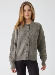 マジェスティック レディース アウター パーカー・スウェット クルーネック ウール カーディガン Majestic Filatures Yak Wool Cable Long Sleeve Crewneck Cardigan Smoke スモーク