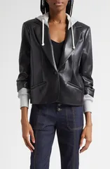 サンク セプト レディース アウター ジャケット・ブルゾン レザー フェイクレザー Cinq Sept Khloe Hooded Faux Leather Jacket BlackHeather Grey ブラック