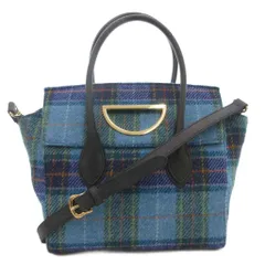 サマンサタバサ Samantha Thavasa ×ハリスツイード Harris Tweed コラボ ハンドバッグ ショルダー 2WAY 斜め掛け ウール レザー チェック 青 ブルー 黒 ブラック /GV