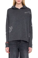 ザディグ エ ヴォルテール レディース アウター パーカー・スウェット 刺繍 Zadig Voltaire Markyz Embroidered Cashmere Hoodie Charcoal チャのサムネイル