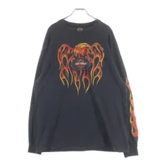 HARLEY DAVIDSON (ハーレーダビッドソン) VINTAGE 00s FIRE FLAME L/S ブルー フレイム ロンT 長袖カットソー ブラック