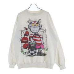 VINTAGE (빈티지) 90S ALICE IN WONDERLAND CHESHIRE CAT SWEATSHIRT 빈티지 이상한 나라의 앨리스 체샤 고양이 양면 프린트 크루넥 스웨트 트레이너 화이트