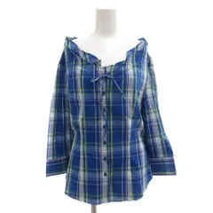 ナラカミーチェ NARA CAMICIE シャツ ブラウス 1 7分袖 ラウンドネック チェック柄 青 ブルー /AE
