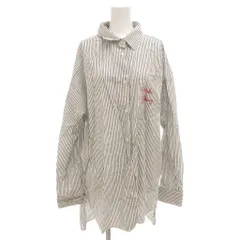 サマンサモスモス SM2 ルーズシルエットシャツ ブラウス 長袖 ストライプ F 刺繍 グレー 白 ホワイト /GV