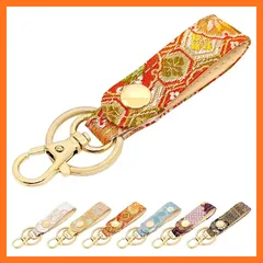 【新品】 [leo&aoi] キーリング スナップボタン ベルト式 キーホルダー 西陣織 金襴 バッグチャーム 和柄 和風 鍵 カギ レディース メンズ 明 菊菱亀甲に花雪輪 0