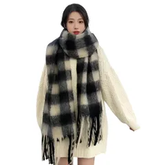 【REG8】マフラー レディース 厚手 チェック柄 ストール 大判 秋 冬 肩掛け 巻き物 防寒 暖かい 羽織り (ブラック×ホワイト) [ブラック/ホワイト]