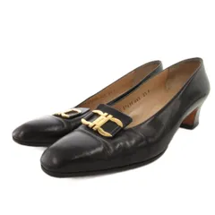 サルヴァトーレフェラガモ Salvatore Ferragamo ガンチーニ パンプス チャンキーヒール レザー 8.5 黒 ブラック /FF