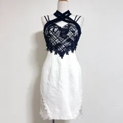 訳あり ROBE de FLEURS ローブドフルール サイドレース切替×バストクロスタイトミニキャバドレス ワンピース M ホワイト×ブラック