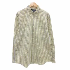 ラルフローレン RALPH LAUREN 美品 ボタンダウンシャツ BD 長袖 XL ストライプ ロゴ 刺繍 黄 イエロー グレー /AE ☆AA★