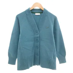 ラコステ LACOSTE 前後切り替えコンビネーションVネックニットカーディガン 34 S 長袖 ロゴ ワッペン ウール 青 ブルー /AE