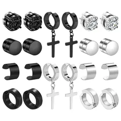 イヤーカフ フェイクピアス マグネット 人気 10ペア: 磁石ピアス ノンホールピアス 軟骨ピアス 穴なし 両耳 片耳 おしゃれ かっこいい シルバー ブラック メンズ レディース ファッション アクセサリー 1