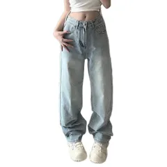 [AQUA Marine] レディース デニム ワイドレッグパンツ ハイウエスト グリッター入り スパンコール Y2K カジュアル ゆったり ルーズフィット ストレート ワイド 綿 (JP, アルファベット, L, 標準, デニム [デニム] [L] [標準]