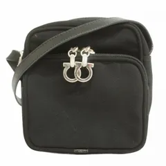 【6ca0356】サルヴァトーレフェラガモ ショルダーバッグ ガンチーニ キャンバス ブラック シルバー金具【中古】レディース