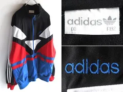 希少 90sビンテージ adidas アディダス ロゴ刺繍 カラー切替 ハイネックジャージ トラックジャケット 192/L 黒 赤 青 白 大きいサイズ