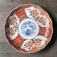 明治時代 古伊万里 金彩 赤絵 鯉草花文図 大皿 取り皿 飾り皿 和食器