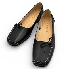 ■ REGAL リーガル レザー パンプス ブラック 22.5cm リボン ローヒール 日本製 新品未使用