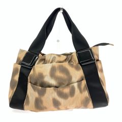 FURLA サテン×レザー レオパード トートバッグ モスグリーン h33 