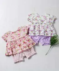 新品　Boribon（ボリボン） ベビー ボディースーツ・ベビースーツ　80cm　90cm　【リンク】ローズガーデンミルキースーツ　セットアップ　花柄　半袖