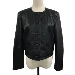 メイソングレイ MAYSON GREY ジャケット ノーカラー シングル ショート丈 レザー 羊革 無地 長袖 M 黒 ブラックのサムネイル