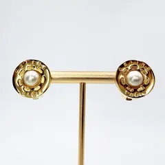 CELINE（セリーヌ）ヴィンテージ ロゴ パール イヤリング ゴールドトーン ラウンド レディース アクセサリー