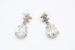 CHANEL シャネル ココマーク ドロップ型 大粒ラインストーン ピアス 重量約4.3g A12V刻印 ラインストーン メタル 美品 中古 4b012979