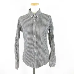 ユニクロ UNIQLO ボタンダウンシャツ ブラウス 長袖 ギンガムチェック 黒 白 S *A494